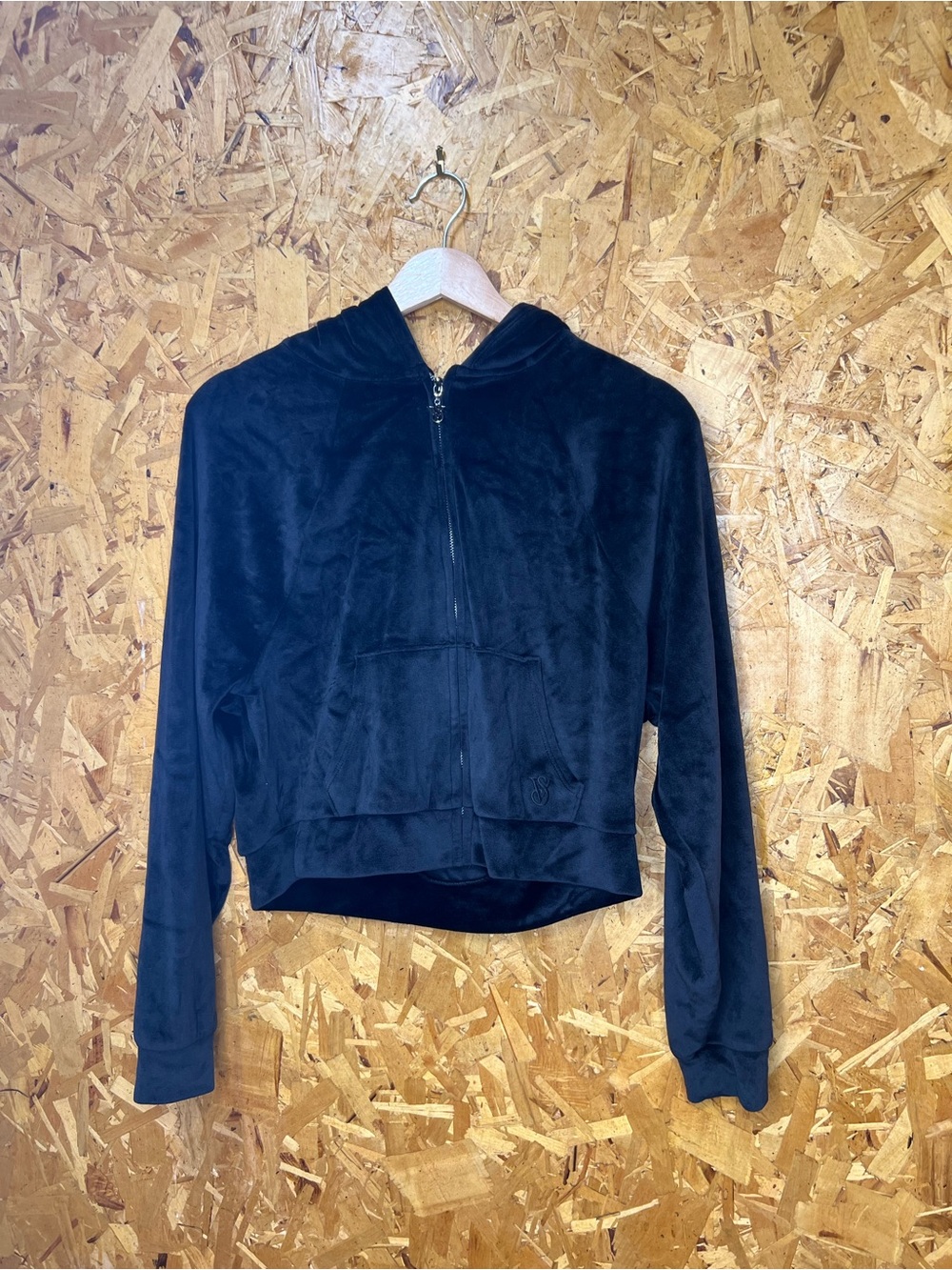 Victoria's Secret Black Velour Zip Hoodie